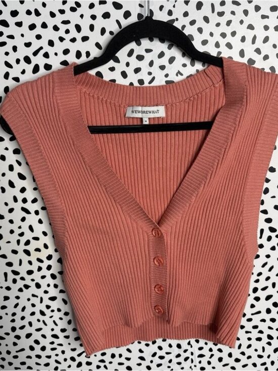 Sweaters - Womens Sweater Vest Top Button Front Knit Ribbed M Pink